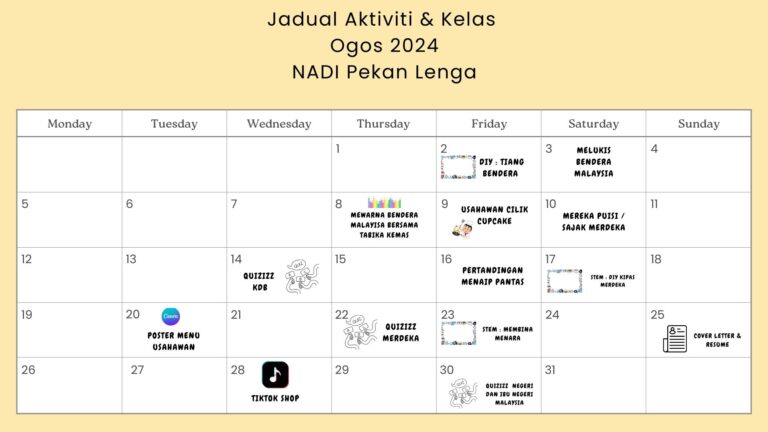 Jadual Aktiviti Bulan Ogos 2024